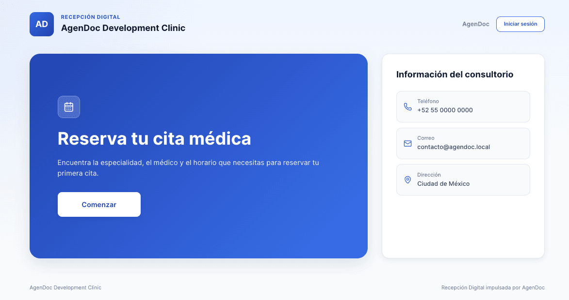 Recepción Digital de AgenDoc para reservar una cita médica
